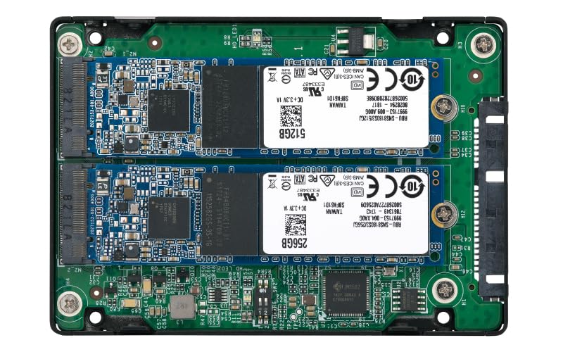 Qnap Systems 6.35 cm 2.5 Inch SATA to Dual M.2 2280 SATA Drive Adapter Hardware RAID 0/1 JBOD Individual Disk Modes, QDA-A2MAR