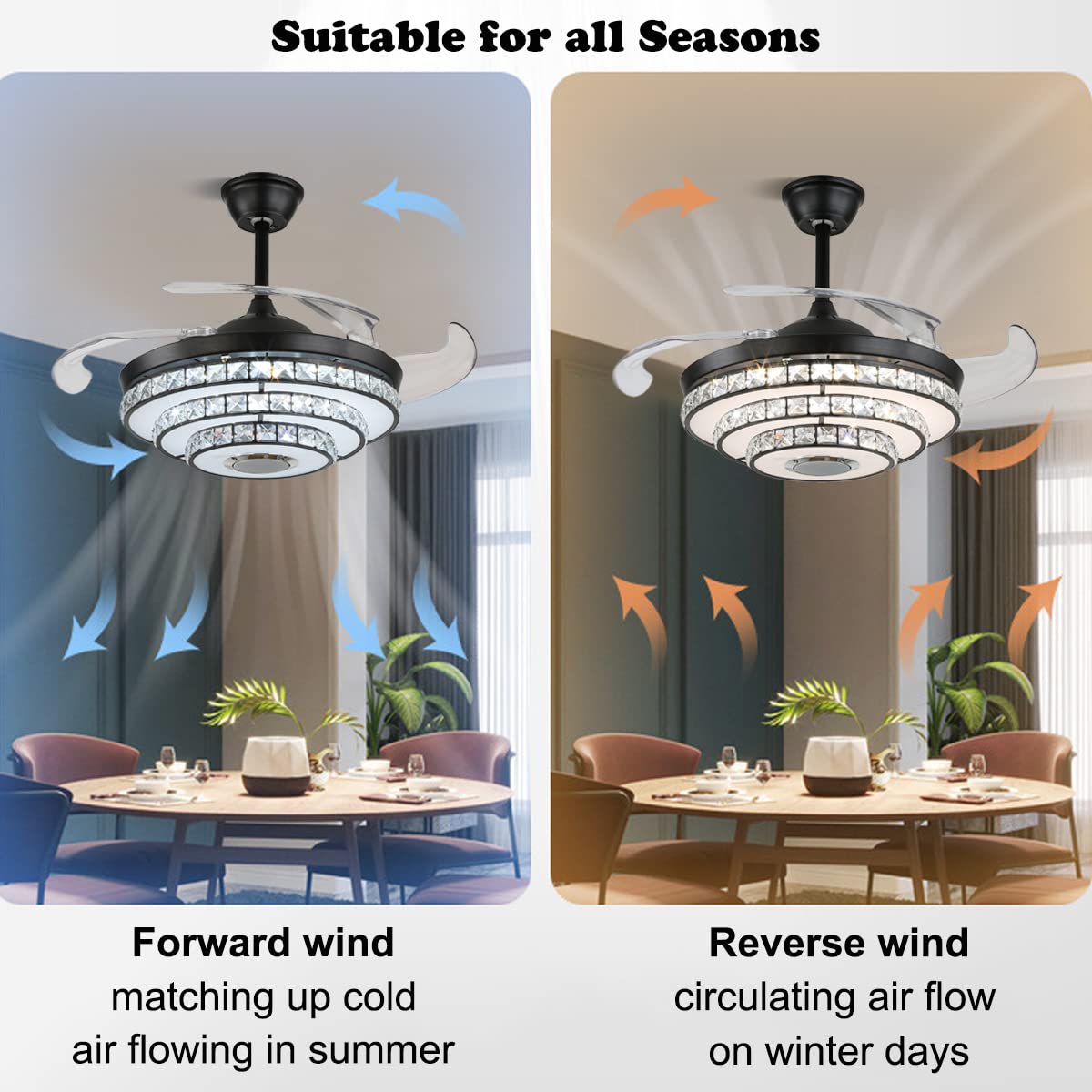 mfanchan 42 Inch Fandelier Ceiling Fan with Light, Black Chandelier Fans