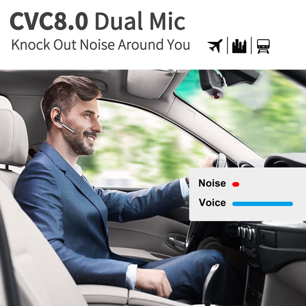 CONAMBO Bluetooth Headset V5.1, 16 Hrs HD Talktime CVC8.0 Dual Mic Noise Cancelling Hands Free Bluetooth Earpiece for Cell Phone iPhone Android