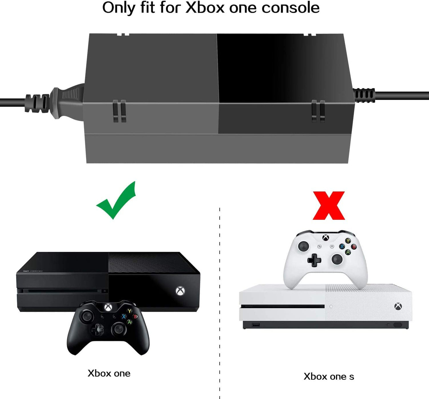 Upgraded Power Supply Brick for Microsoft Xbox One Power Supply, with AC Adapter Charger Cord Replace 200W