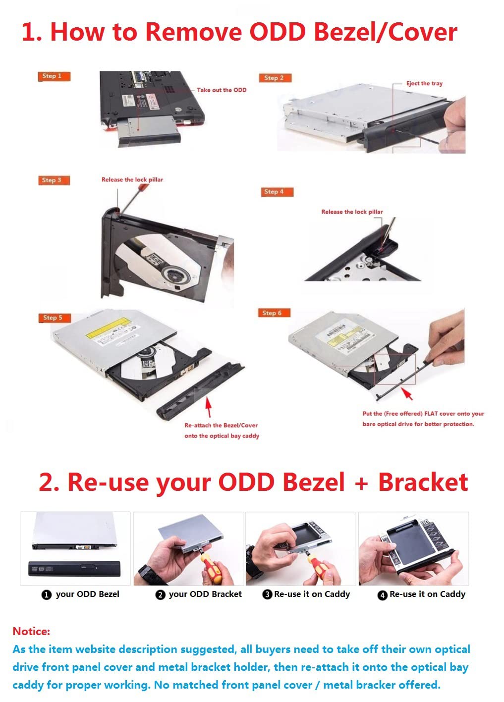 DY-tech 2nd Hard Drive SSD HDD Caddy Frame Tray for Dell Inspiron 17 5758 7737 i7 i5 SU-208CB DVD