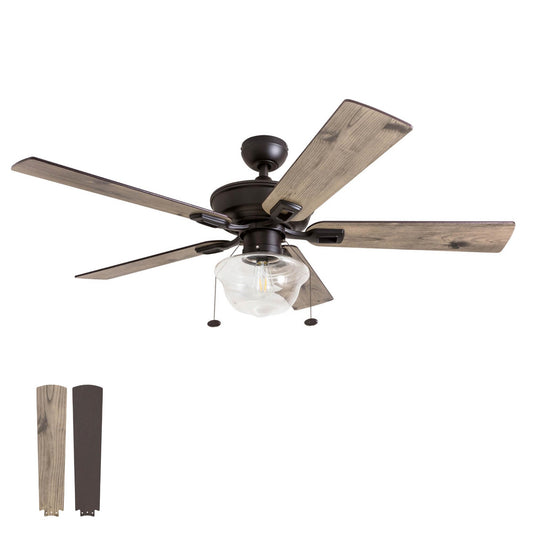 Prominence Home Abner Modern Farmhouse 52 Inch Ceiling Fan with Light, Outdoor Fan/Indoor Tri-Mount LED Ceiling Fan with 5 Blades, Silver Oak