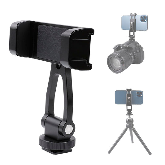 Aluminium Alloy Phone Tripod Mount, Universal Cell Phone Mount Adapter with 2 Cold Shoe Mount for Horizontal and Vertical Shooting, Compatible