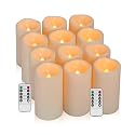 Eloer Flameless Candles Waterproof Remote Candles Battery Operated,LED Candle Outdoor Indoor Battery Operated Candles Plastic Set of 12 ?D: 3" x H: 6"