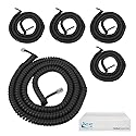 ICC Telephone Handset Cord/Phone Cord, 25 Ft - RJ9 (RJ22) Connectors, Flat Black, 5-Pack - Curly Coiled Tangle-Free Design for PBX & VoIP Phones