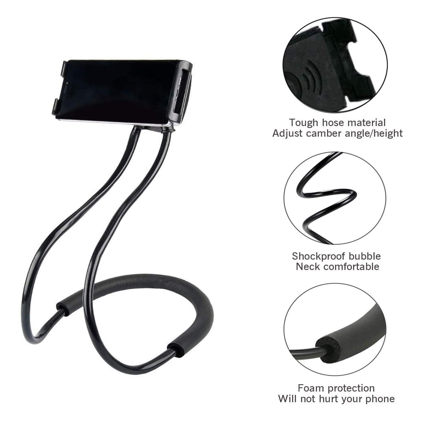 Lazy Cell Phone Mount Hanging on Neck, Hsxxf 360 Rotating Neck Holder DIY Flexible Mount Stand Multiple Functions Flexible Lazy Bracket for Phone