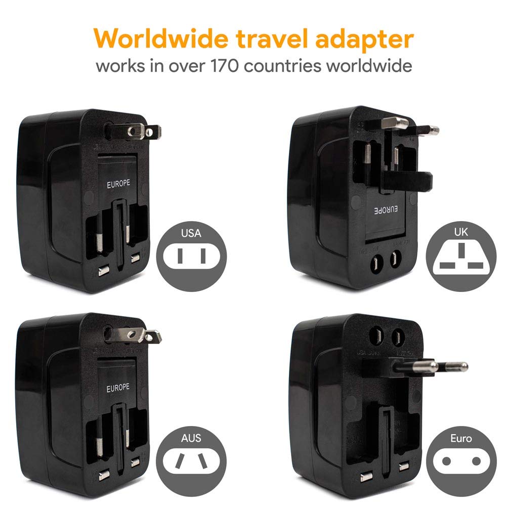 Miami CarryOn International Travel Adapter with Two USB Ports (1, Black)