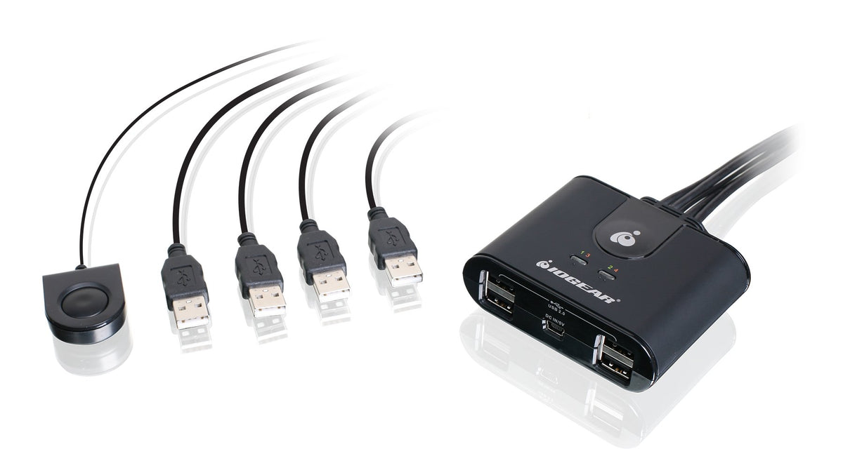 IOGEAR 4x4 USB Sharing Switch - With USB-C Adapter - Compatible MAC/PC - LED Indicates - Switch With Remote - GUS404CA1KIT