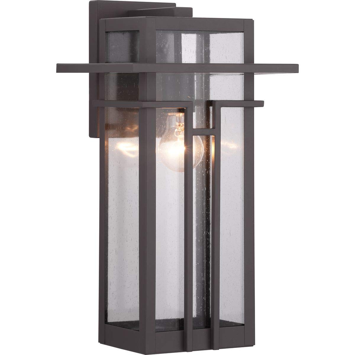Progress Lighting Boxwood Collection 1-Light Clear Seeded Glass Craftsman Outdoor Large Wall Lantern Light Antique Bronze, 16.50x9.00x9.00
