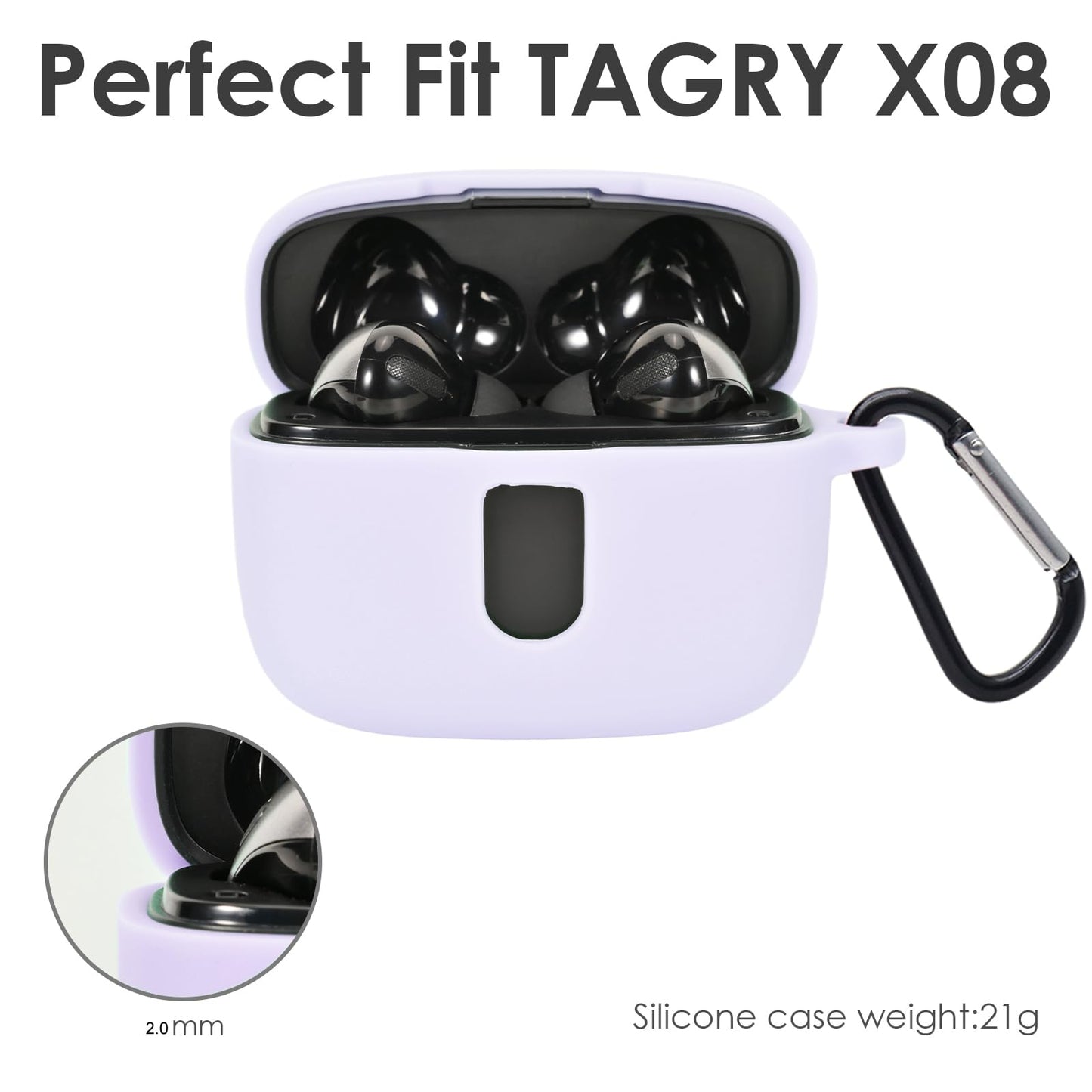 Claiol Premium Silicone Case for TAGRY X08 Wireless Earbuds with Carabiner. (Lavender)