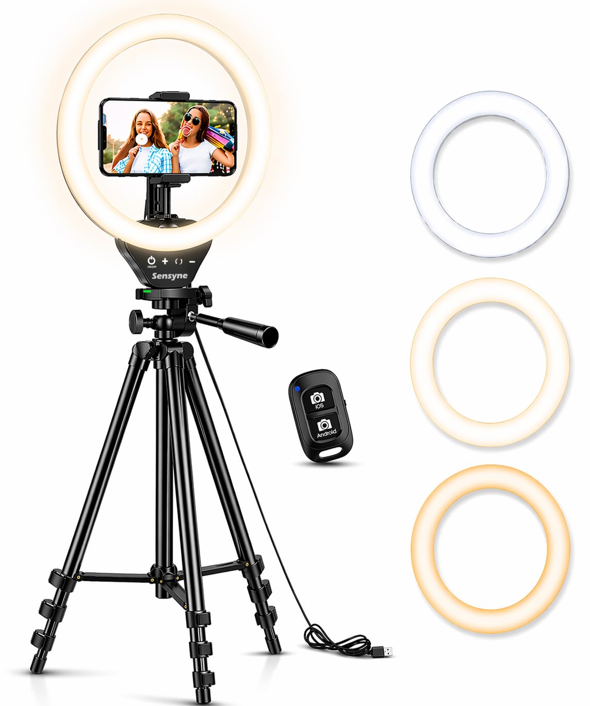 Sensyne 10" Ring Light with Stand and Phone Holder, LED Selfie Ring Light Tripod for Video Recording/Live Stream/Makeup/YouTube/TikTok, Compatible