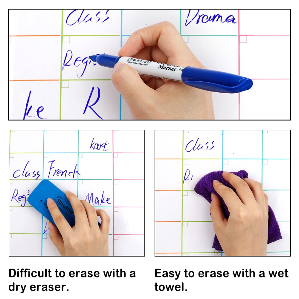 Shuttle Art Wet Erase Markers, 15 Pack Blue 1mm Fine Tip Smudge-Free Markers, Use on Laminated Calendars, Overhead Projectors, Schedules, Whiteboards