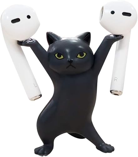 ATHAND Cute Stuff Home Decor Fun Kitty Decoration for Desk Shelf Magnetic Dance Cat Airpod Holder Headphone Earbuds Holder for Apple AirPods 1& 2 3
