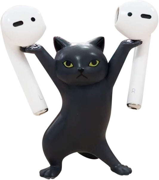 ATHAND Cute Stuff Home Decor Fun Kitty Decoration for Desk Shelf Magnetic Dance Cat Airpod Holder Headphone Earbuds Holder for Apple AirPods 1& 2 3