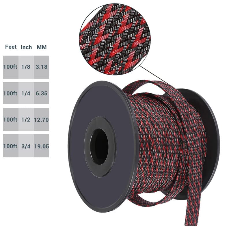 100ft - 1/8 inch Braided Cable Management Sleeve Cord Protector PET Expandable Braided Sleeving-Self-Wrapping Wire Loom for TV/Computer/Home