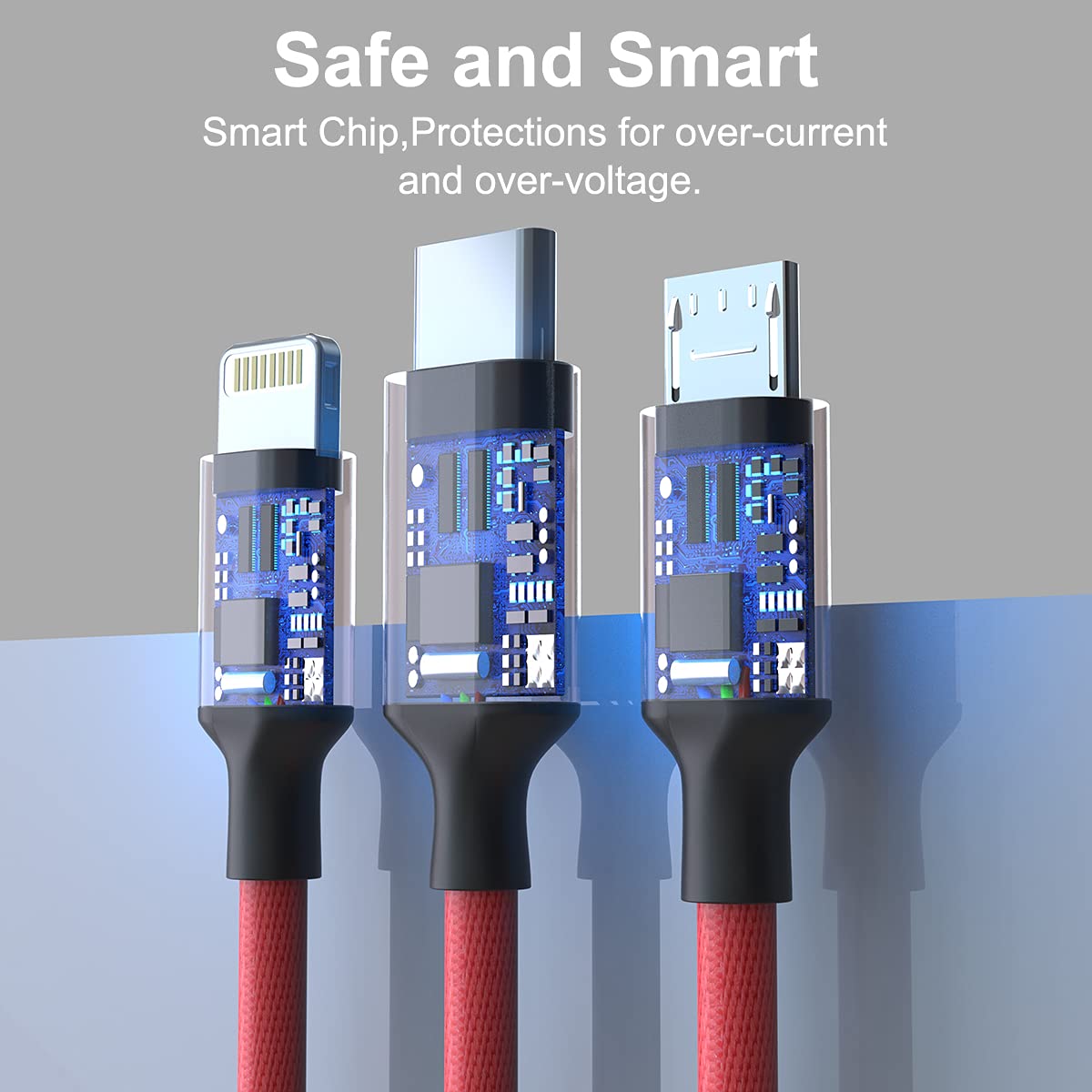 Multi 3 in 1 USB Long iPhone Charging Cable, 1.8M/5.9Ft Nylon Braided Universal Phone Charger Cord USB C/Micro USB/Lightning Connector Adapter