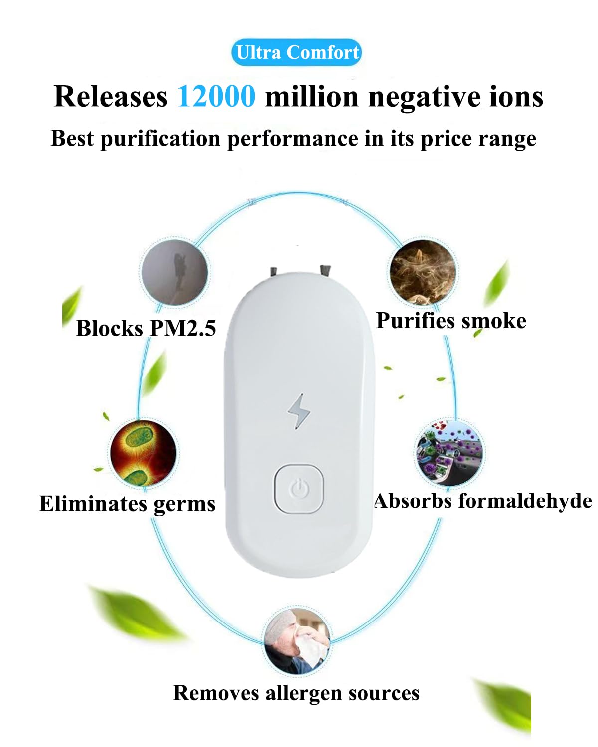 HAIEGACR Series 8 Plus Advanced Rechargeable and Portable Air Negative Ion Generator | Personal Air Purifier,Proven Performance, 1200 Million Ions