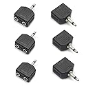 bnafes 3.5mm Mono Male to Dual 3.5mm Female Mono Audio Y Splitter Microphone Converter Headphone Adapter Connector - 6 Pcs