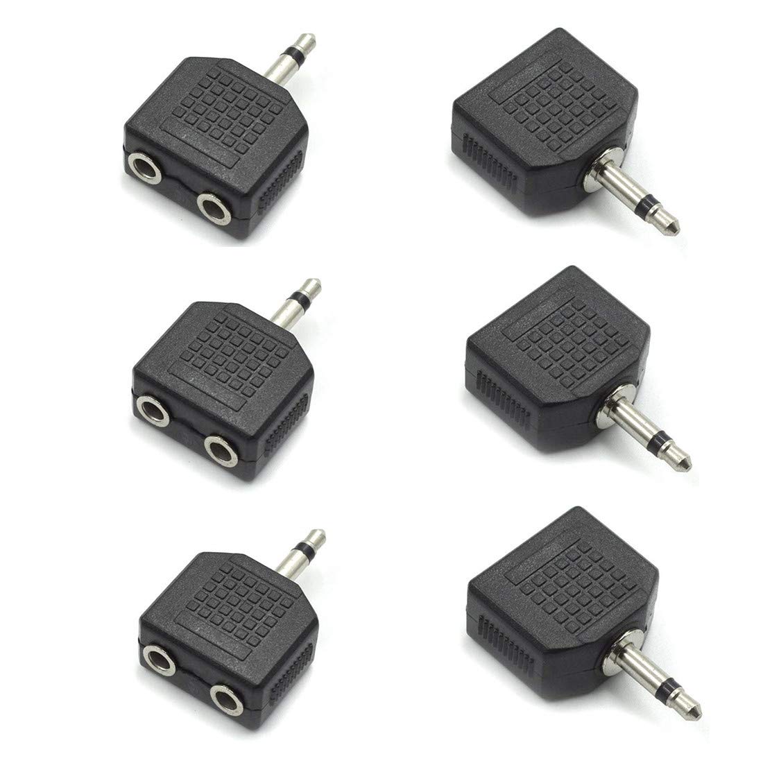bnafes 3.5mm Mono Male to Dual 3.5mm Female Mono Audio Y Splitter Microphone Converter Headphone Adapter Connector - 6 Pcs