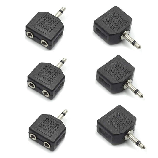 bnafes 3.5mm Mono Male to Dual 3.5mm Female Mono Audio Y Splitter Microphone Converter Headphone Adapter Connector - 6 Pcs