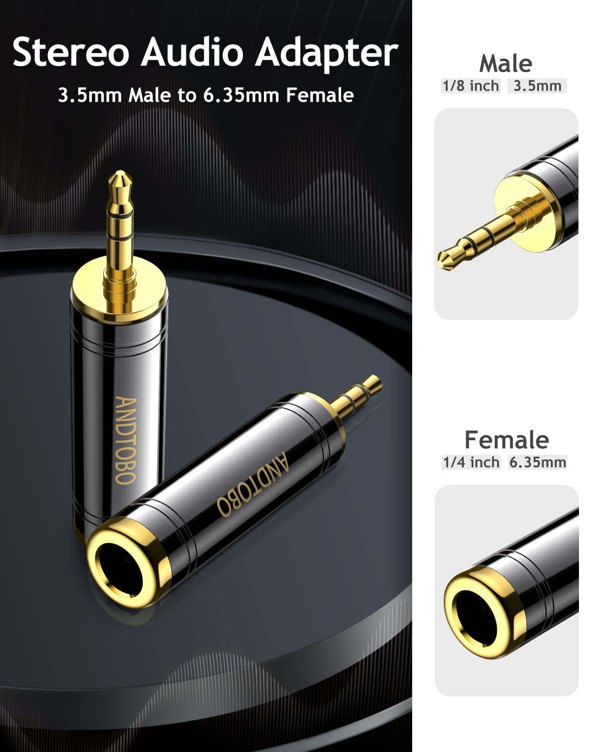 ANDTOBO 3.5mm Male to 1/4'' Female Stereo Pure Copper Headphone Adapter,3.5mm(1/8'') Plug Male to 6.35mm (1/4'') Jack Female Stereo Adapter