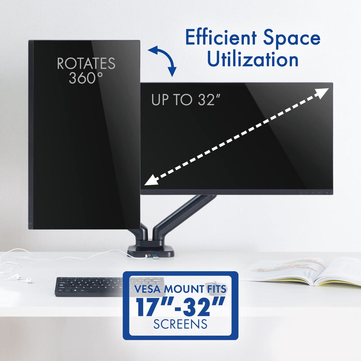 Stellar Mounts Dual Spring LCD Monitor Arms with USB and Multimedia Ports for: Dell 27 inch Monitor FHD (1920 x 1080) 16:9 Ratio with Comfortview