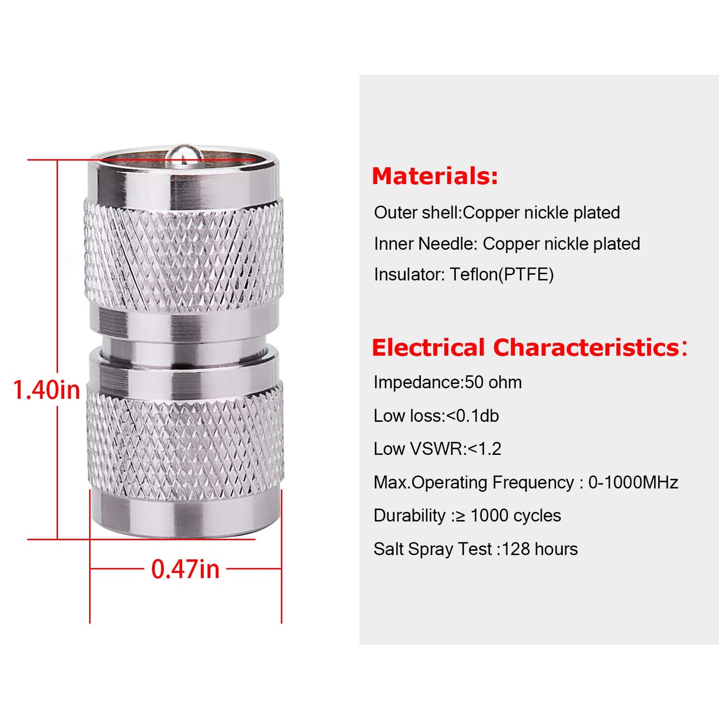 MOOKEERF 2PCS UHF PL259 Male to Male Adapter Low Loss UHF PL-259 Connector