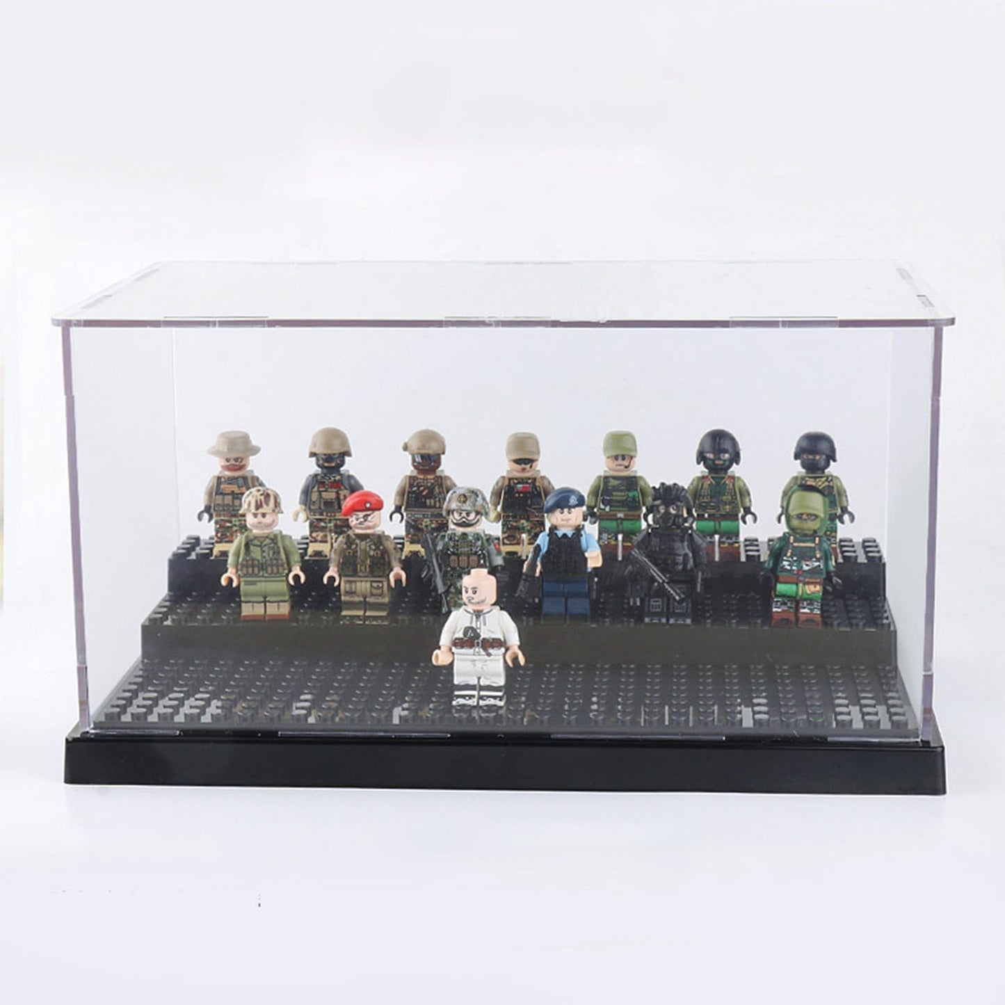WMM Minifigure Display Case – Dustproof Acrylic Storage Box with 3 Movable Steps for Action Figures, Bricks & Collectible Models