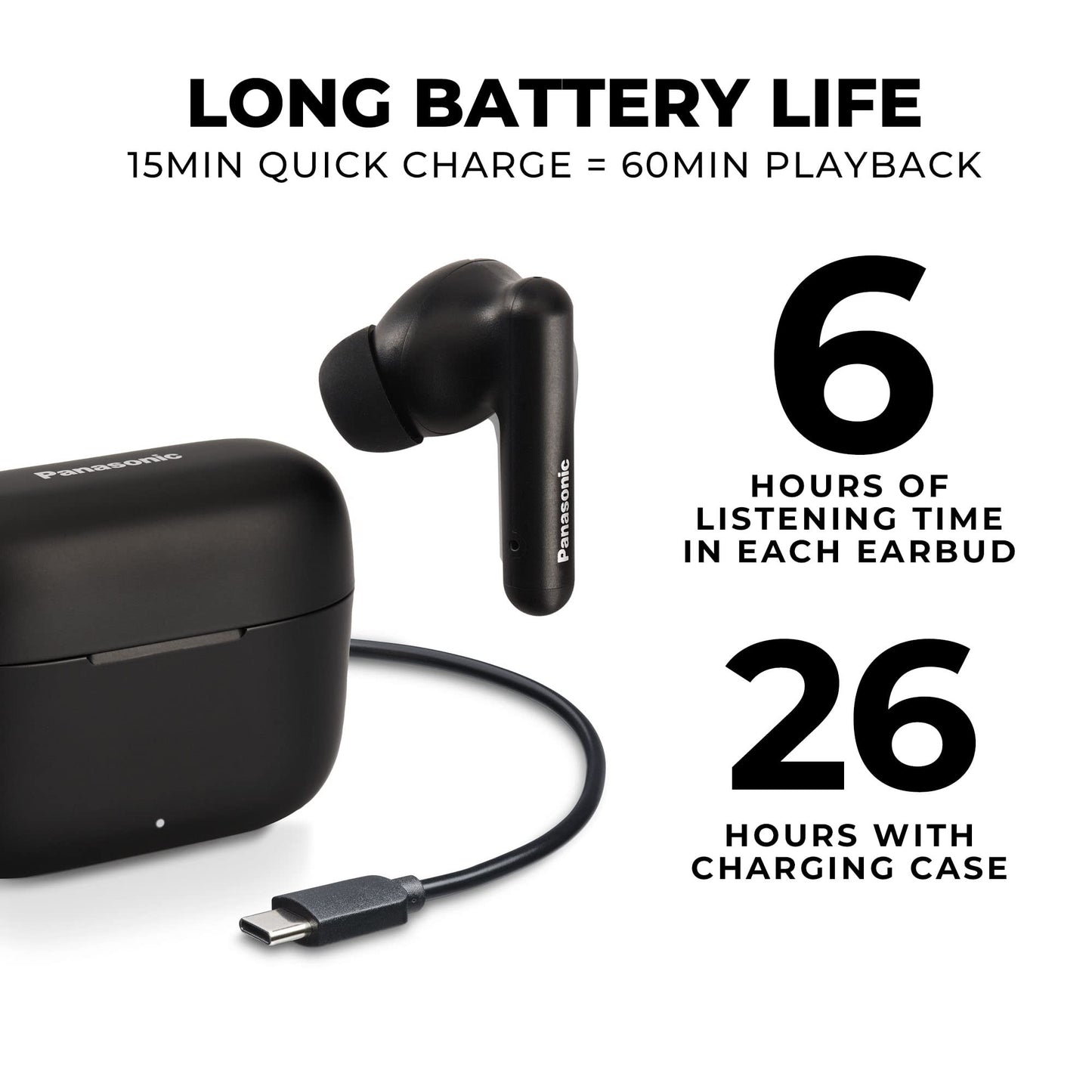 Panasonic ErgoFit True Wireless Earbuds, in Ear Headphones with XBS Powerful Bass, Bluetooth 5.3, Charging Case - RZ-B110W