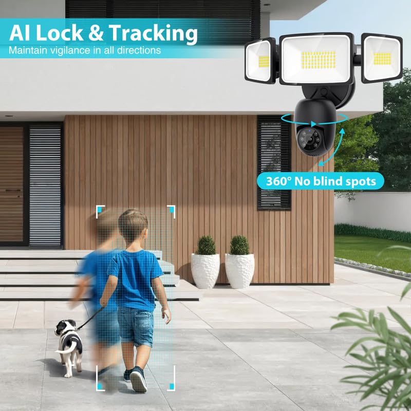 Onforu Floodlight Camera 360° View 2K HD Video Security Camera Outdoor, 5500LM Motion-Activated Smart Flood Lights Cam, AI Detection and Tracking
