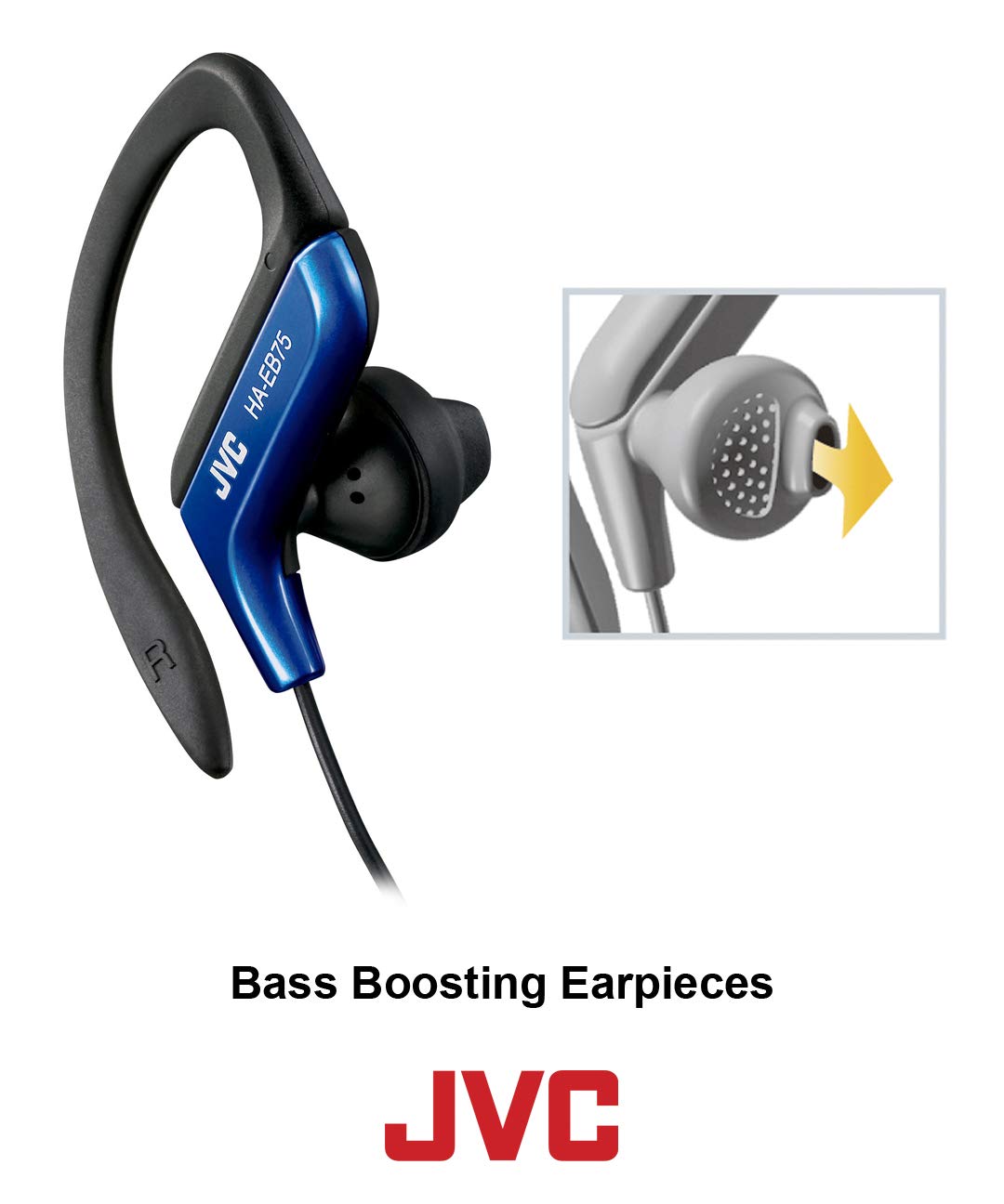 Clip Style Headphone Blue Lightweight and Comfortable Ear Clip. Splash Proof Water resistant Powerful Sound with Bass Boost JVC HAEB75BA