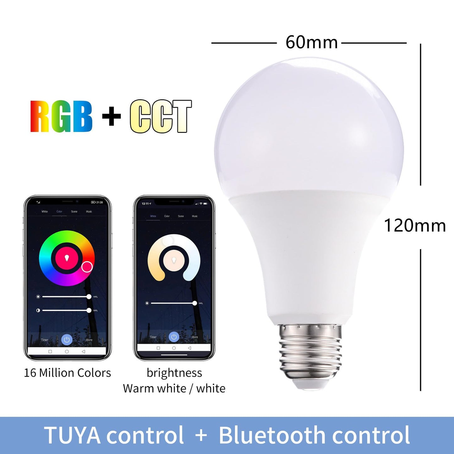 seapad Smart LED Light Bulb, RGB+CCT, WiFi & Bluetooth Control, 16M Colors, Compatible with Alexa & Google Home, Color Changing, Music Sync, 15W, 850