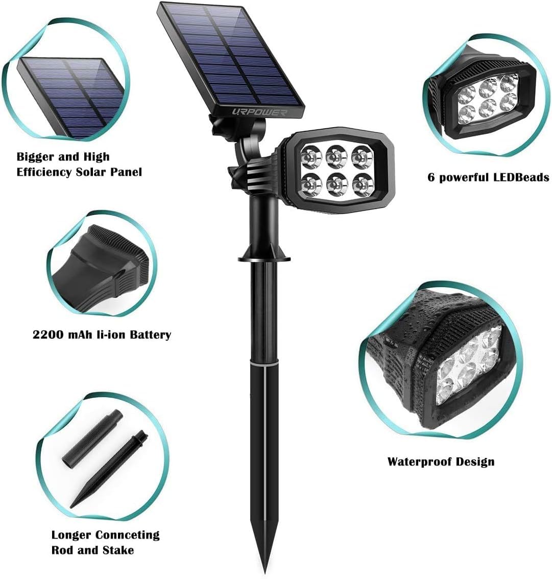 URPOWER Solar Lights Outdoor 2-in-1 Waterproof Solar Spotlight Auto On/Off Wall Lights Pathway Lights Landscape Lighting for Yard Garden Pool - Cool
