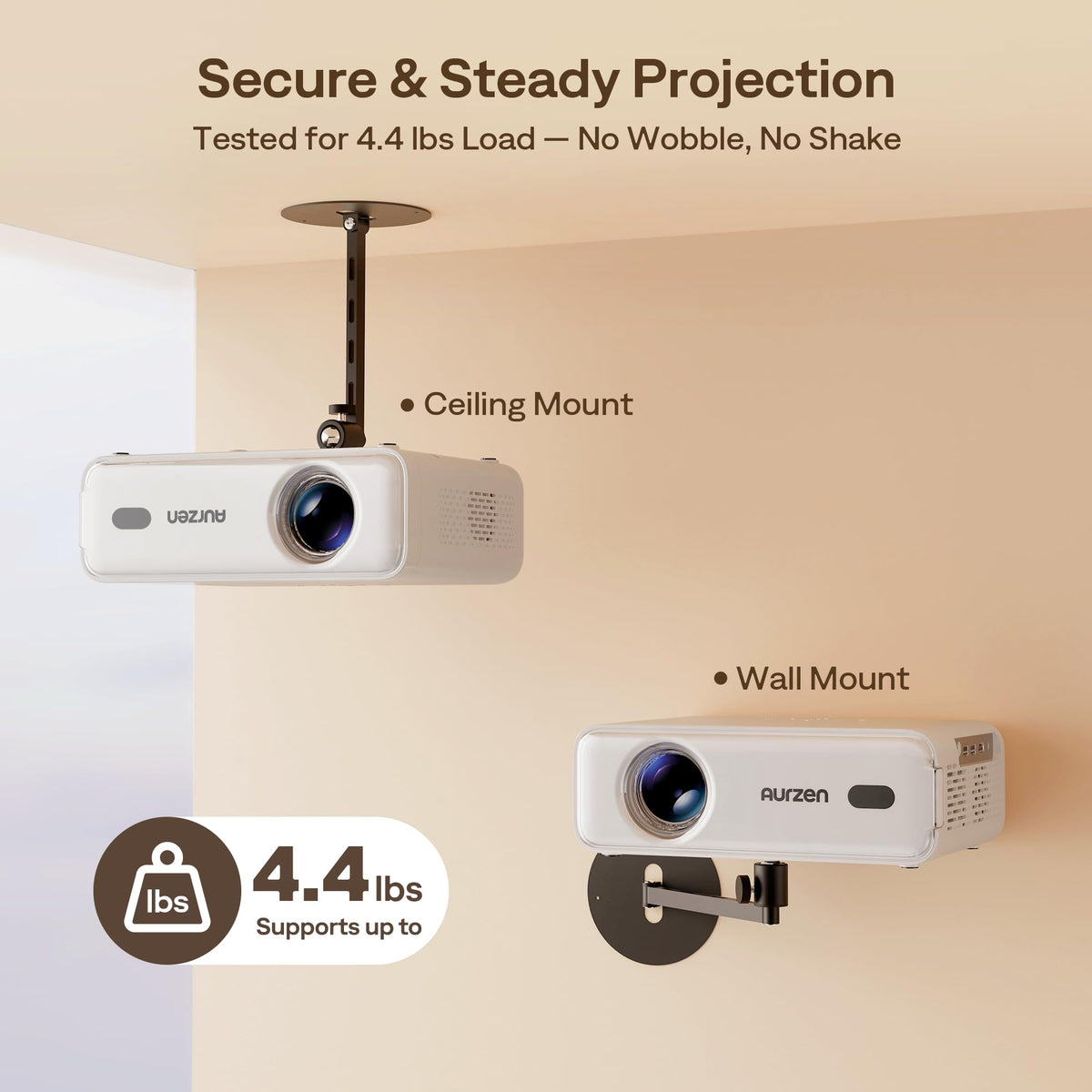 Aurzen Projector Wall Mount Shelf, 360° Rotation, 90° Tilt, Supports 4.4 lb
