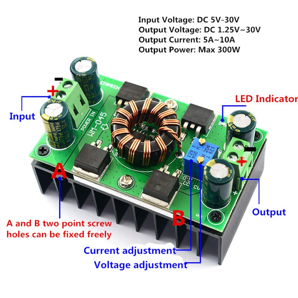 Auto Boost Buck Converter, 5A(Max 10A) DC 5V-30V to 1.25-30V Voltage Regulator Constant Voltage Constant Current CV CC Auto Step-Up/Down Boost…