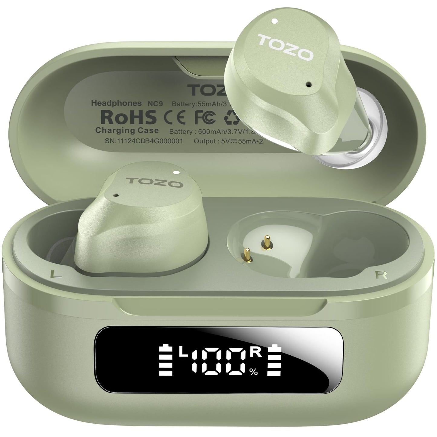 TOZO NC9 Hybrid Active Noise Cancelling Wireless Earbuds, 6 Mics ENC Clear Call, IPX8 Waterproof, in Ear Bluetooth 5.3 Headphones Stereo Bass Ear Buds