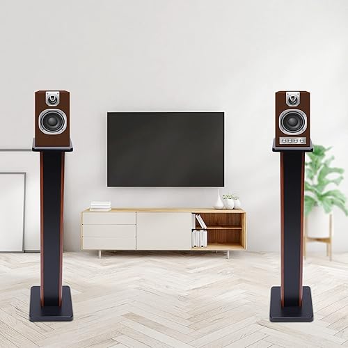 Hteedy 35.4" Speaker Stand 23.9lb Rosewood Wood Grain Column 35.4 in Height Home Theater Bookshelf -1 Pair