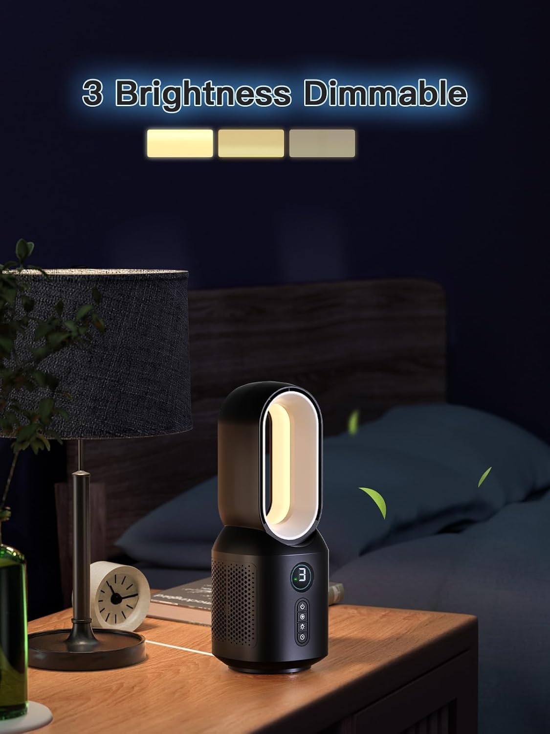 let'me Desk Fan, Small Bladeless Table Fan, Small Fan with 3 Speeds and Night Light, Quiet Desk Fan for Personal, Bedroom, Office, Nightstand