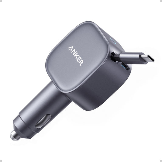 Anker Retractable USB-C Car Charger, 75W Max Fast Charging with Built-in Retractable Cable Car Adapter, Car Accessories for iPhone 17/16 Series