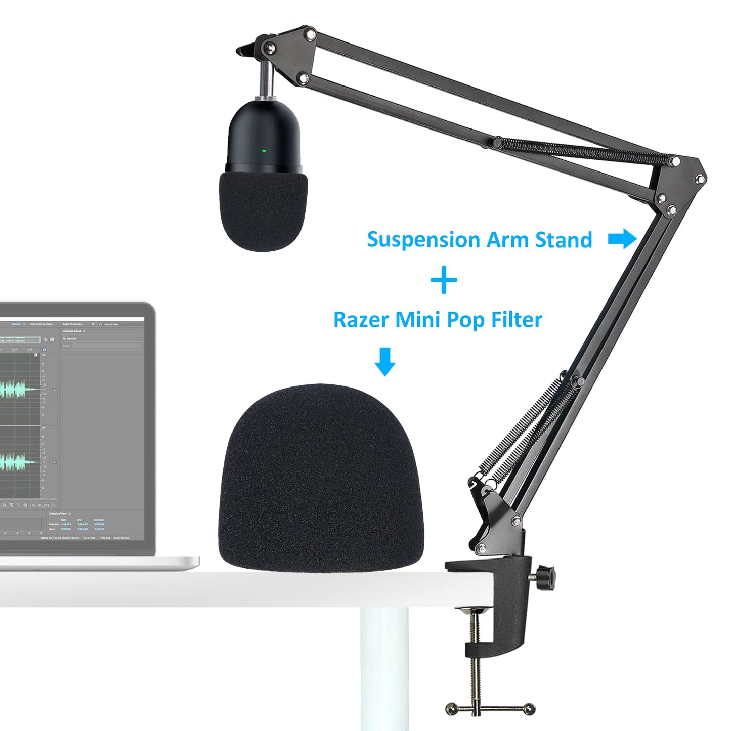 Seiren Mini Boom Arm Mic Stand with Pop Filter, Adjustable Suspension Boom Scissor Arm Stand with Pop Filter for Razer Seiren Mini USB Streaming