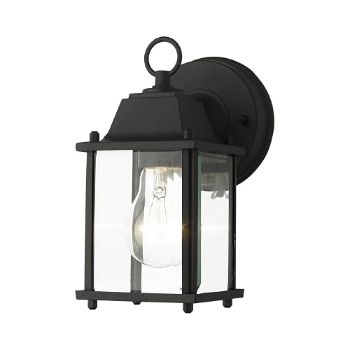 Livex Lighting 7506-14 Frontenac Traditional 1-Light Outdoor Wall Lantern with Clear Beveled Glass Shades, 8" x 4.75" x 8", Black