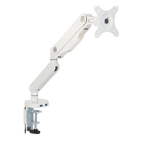 Office Star Ascend II Single Monitor Arms with Dual USB 3.0 Ports, 3-Point Rotation and VESA Mounting Bracket for 17-inch to 30-inch Monitors, White