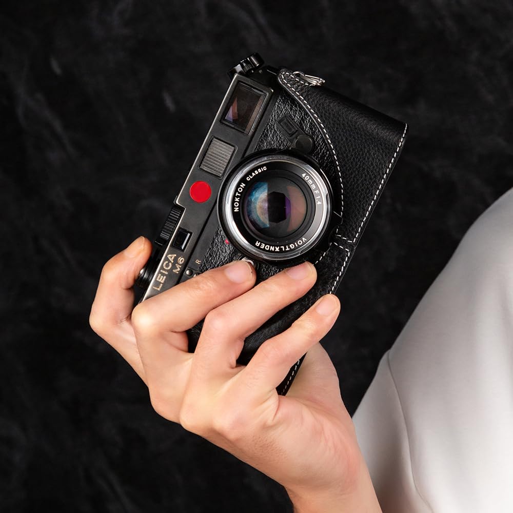 DBZZ Vintage Leather Camera Case, Half-Wrap Genuine Leather Hand Grip Design Camera Protector For LEICA M6/MP/M1/M2/M3/M4/MDa (Black-white line)