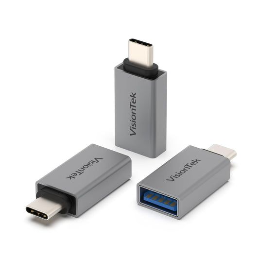 VisionTek USB C to USB A Adapter 3-Pack, 10Gbps USB 3.2 Gen 2, Aluminum Durable Design, Up to 15W Charging - iPhone 17, 16, 15 Pro, MacBook Pro, iPad…