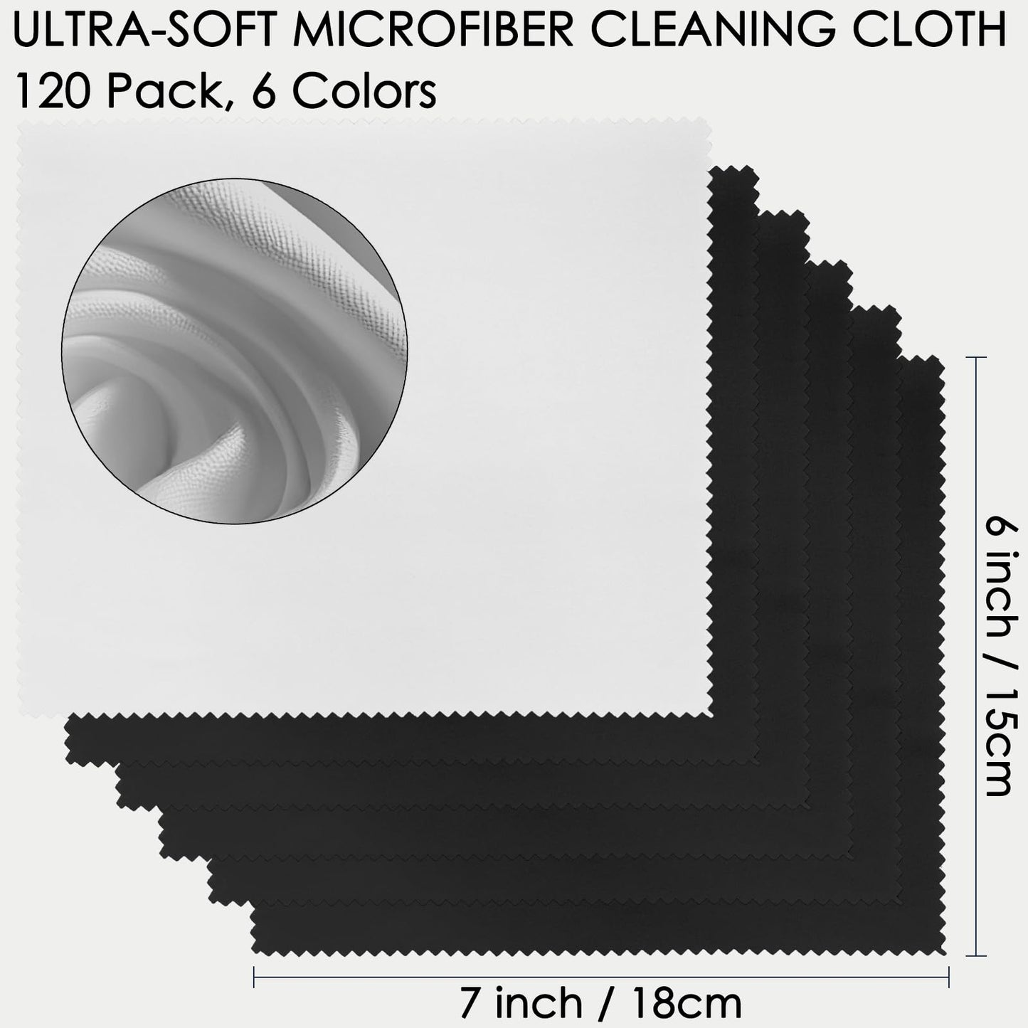 120 Pack Microfiber Cleaning Cloths for Glasses Cloth Eyeglass Cleaning Wipes 7" x 6" Lens Cleaning Cloth for Screens, Cameras, Eyeglasses, Cell