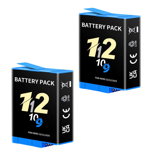 SUGUBU 2 Pack for Hero 12 11 10 9 Black Camera Battery, Compatible with Hero 12/11/10/9 Official Action Cameras Batteries Rechargeable Replacement