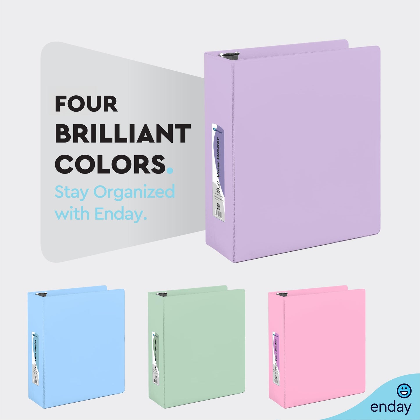 Enday 2 Inch Binder, Purple - 2 Inch 3 Ring Binder, D-Ring Pastel with Clear View Cover for Letter Size 8.5 x 11'' Paper & 2 Inside Pockets, Ideal