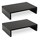 TEAMIX Wood Monitor Stand Riser-2 Pack, 2 Tier Adjustable Monitor Stand Dual Monitor Riser for 2 Monitors/Laptop/PC Black Computer Stand for Desk