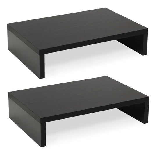 TEAMIX Wood Monitor Stand Riser-2 Pack, 2 Tier Adjustable Monitor Stand Dual Monitor Riser for 2 Monitors/Laptop/PC Black Computer Stand for Desk