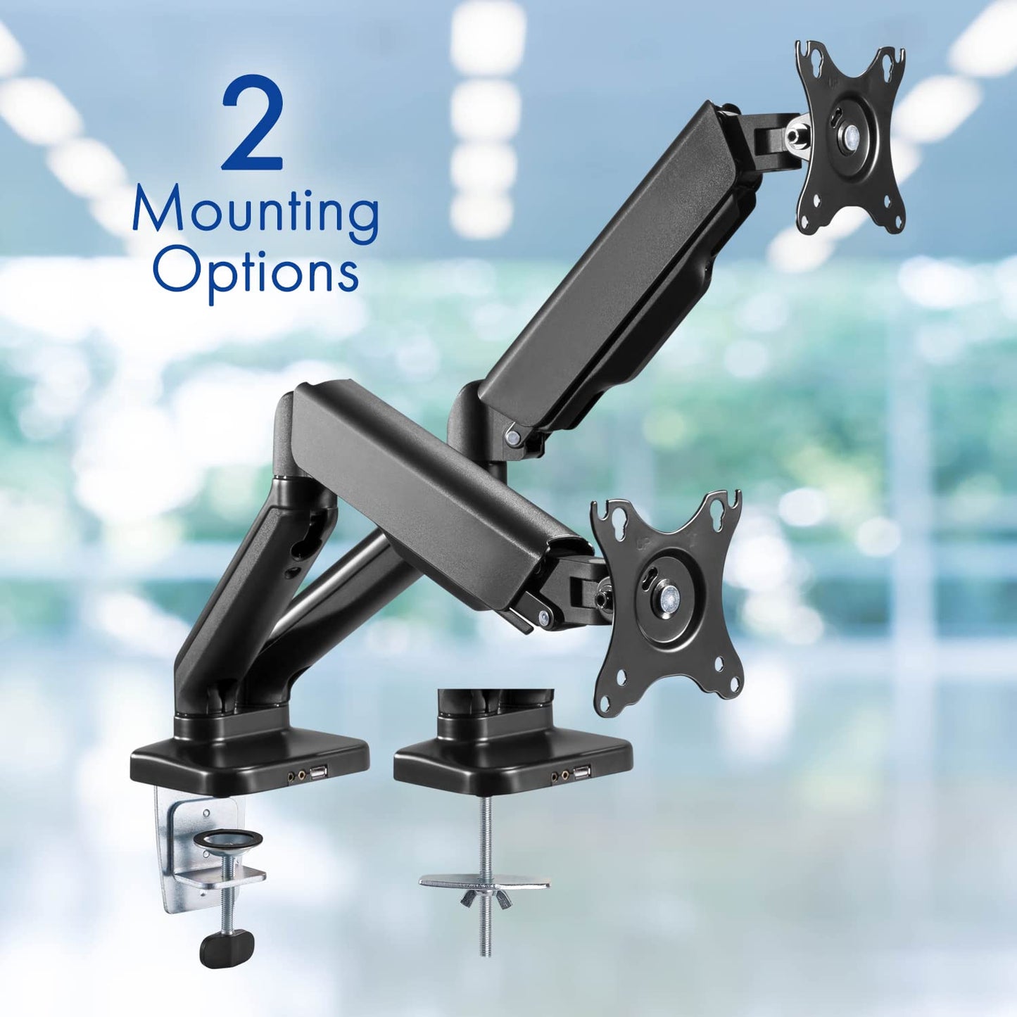 Stellar Mounts Dual Spring LCD Monitor Arms with USB and Multimedia Ports